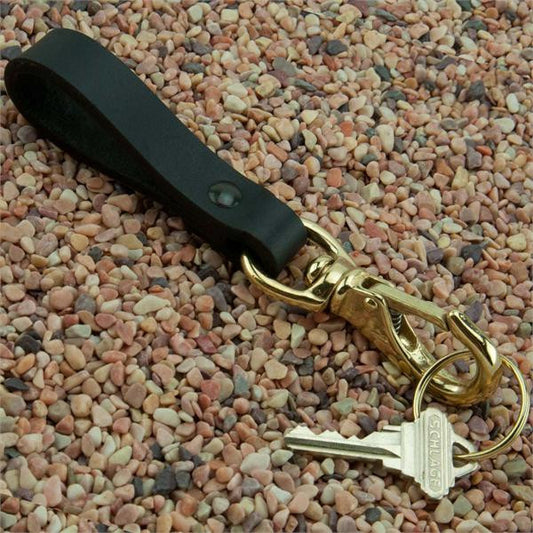 Leather Belt Key Holder Strap with Brass Boat Snap Super Duty - Riveted